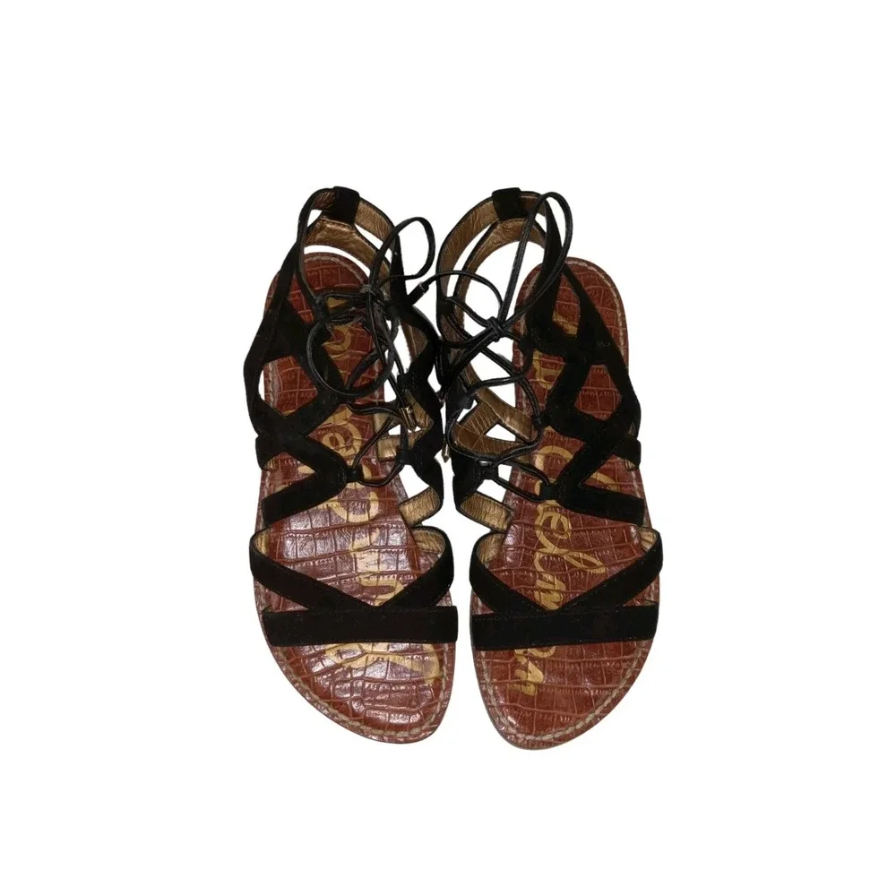 Sam Edelman Womens Gemma Gladiator Sandals Black Ankle Strap Flat Heel sz 7